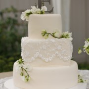 Fondant Cake with Lace Overlay and Sweet Pea