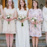 Custom-Colored Blush and Ivory Bridesmaids Bouquets