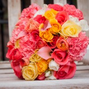 Custom-Colored Coral, Canary and White Bridal Bouquet.