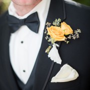 Groom Boutonniere-- Seeded Eucalyptus, Dusty Miller, Yellow Babe Spray Rose